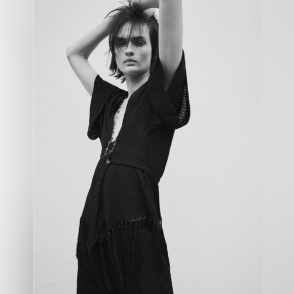 Zara Black Kimono Swim Coverup Fringe 100% Viscose - Womens Size M - Picture 3 of 6